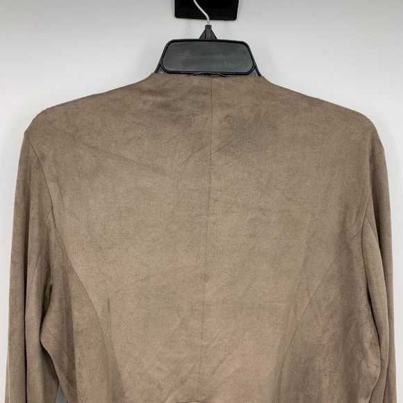 Mod Ref Jacket Brown Faux Suede Open Front Waterfall Long Sleeve - Picture 8 of 9